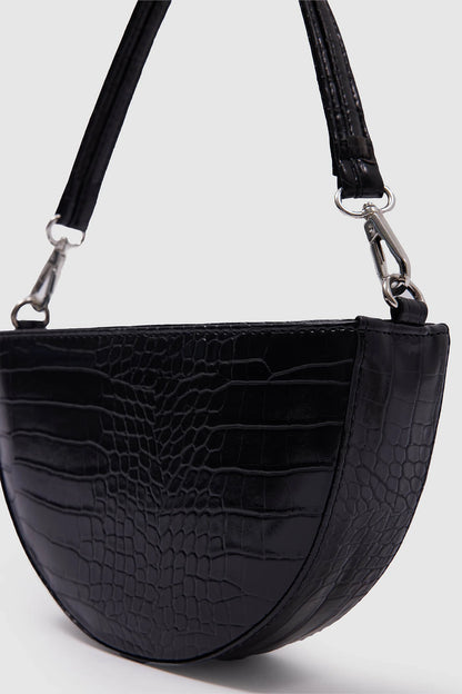 Vicky Patent Leather Crocodile Pattern Baguette Bag baguette bags LUNARITY GARAGE Black  