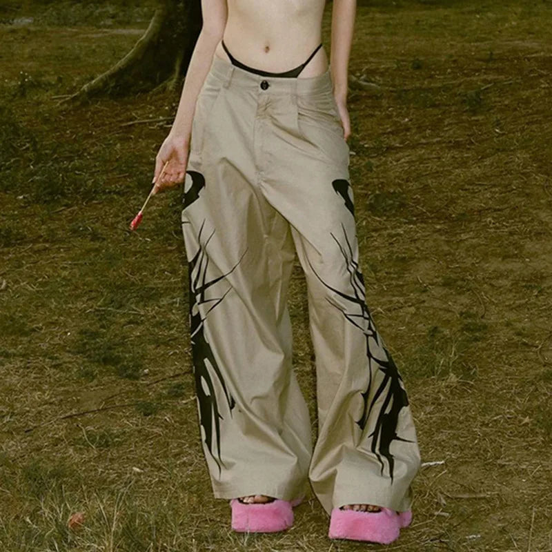 Vintage Ink Print Y2k Punk Baggy Cargo Pants PANTS Lunarity Garage   