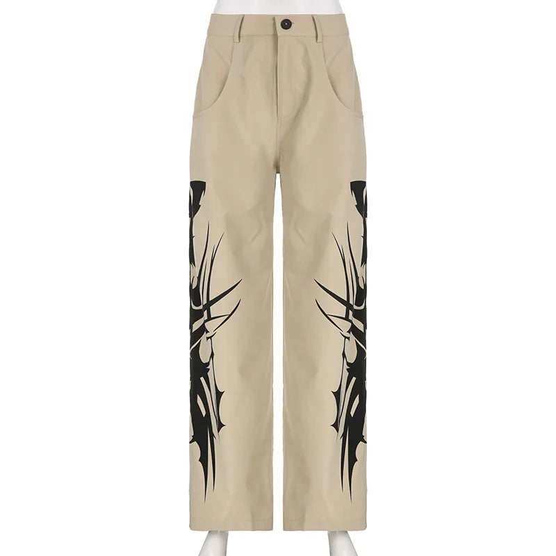 Vintage Ink Print Y2k Punk Baggy Cargo Pants PANTS Lunarity Garage   