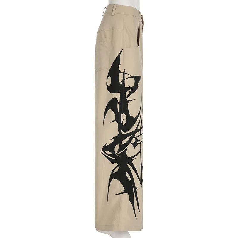 Vintage Ink Print Y2k Punk Baggy Cargo Pants PANTS Lunarity Garage   