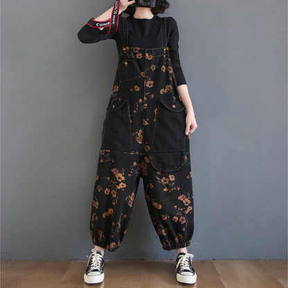 Vintage Print Floral Denim Jumpsuit Jumpsuit Lunarity Garage   
