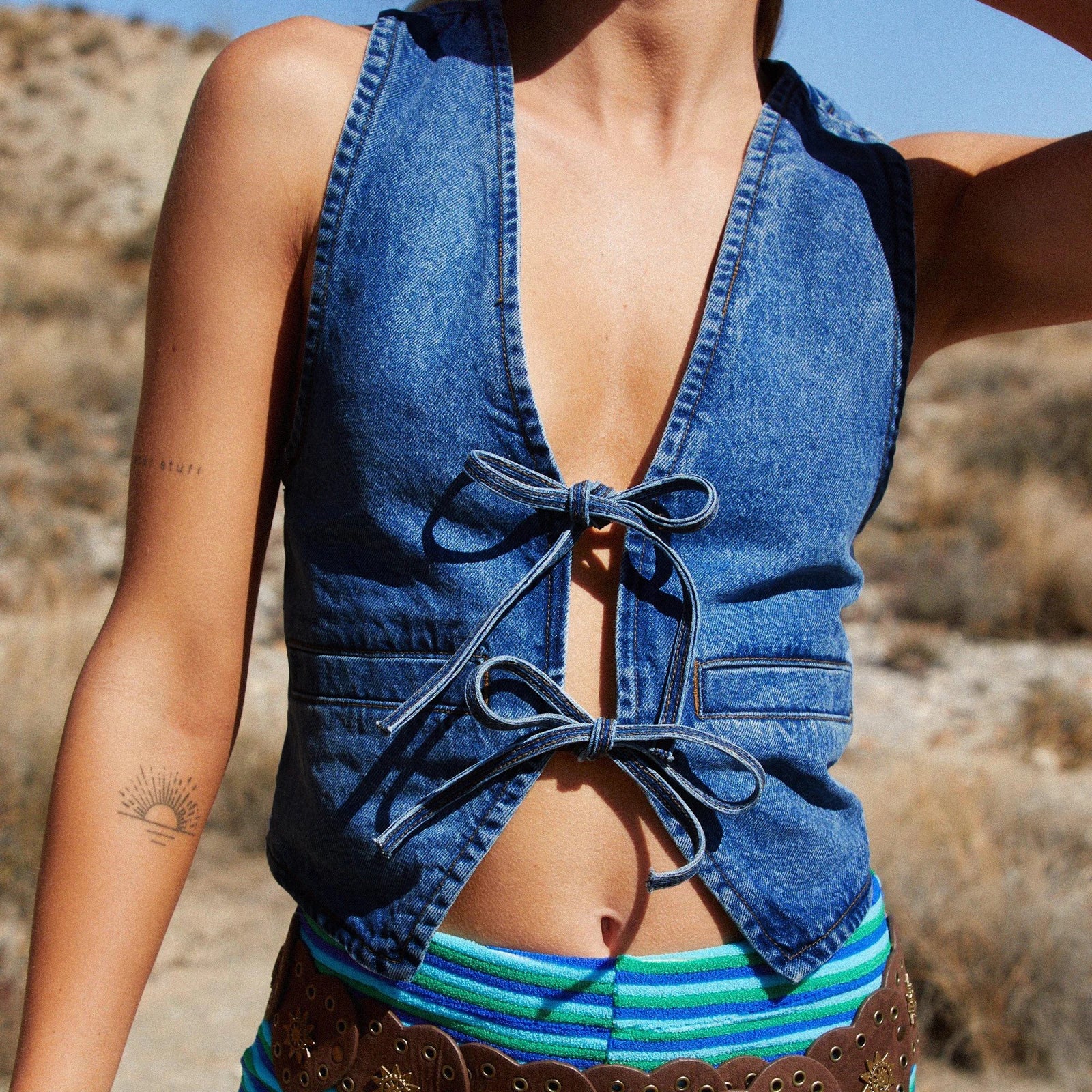 Casual Denim Tie-Up Tank Top Tops Lunarity Garage
