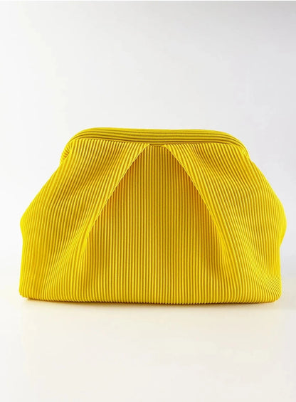 Elegant Cream Pleated Clutch Handbag clutch LUNARITY GARAGE Yellow  